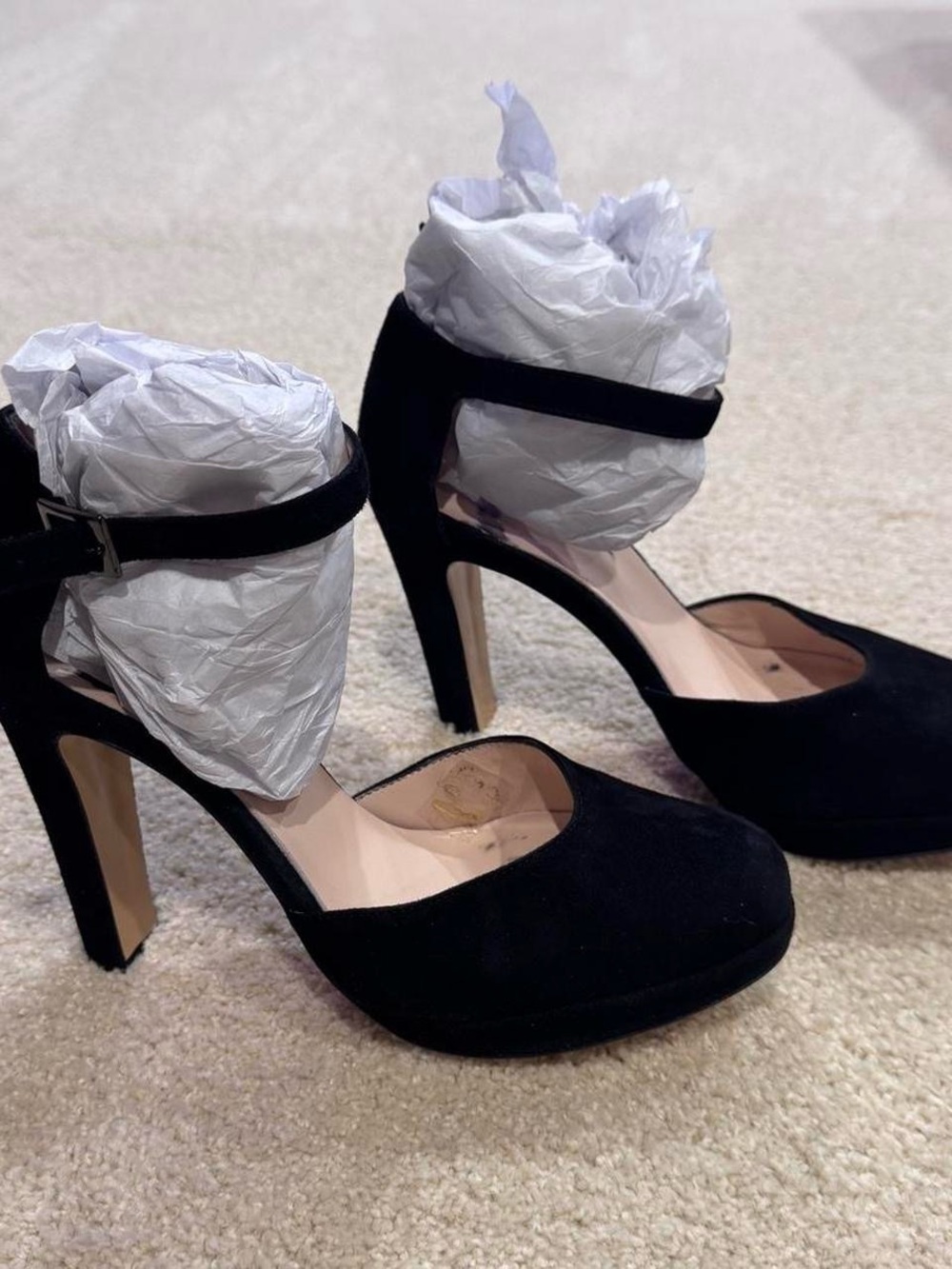 Faconnable Black Suede Ankle-Strap Platform Heels